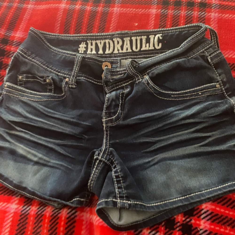 Hydraulic Black Jean Shorts with Distressed Look